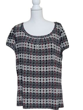 Worthington Liz Beth Plus Size Blouse Geometric Red Black White Print